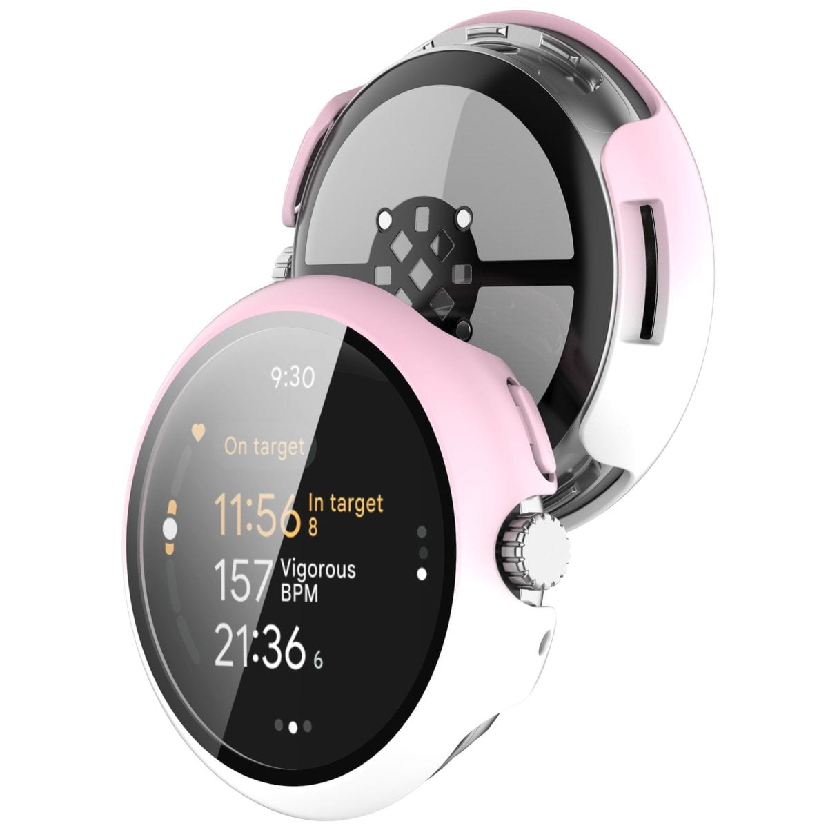 Etui ze szkłem do zegarka Bizon Case Watch Adamo do Google Pixel Watch 3 41mm, białoróżowe