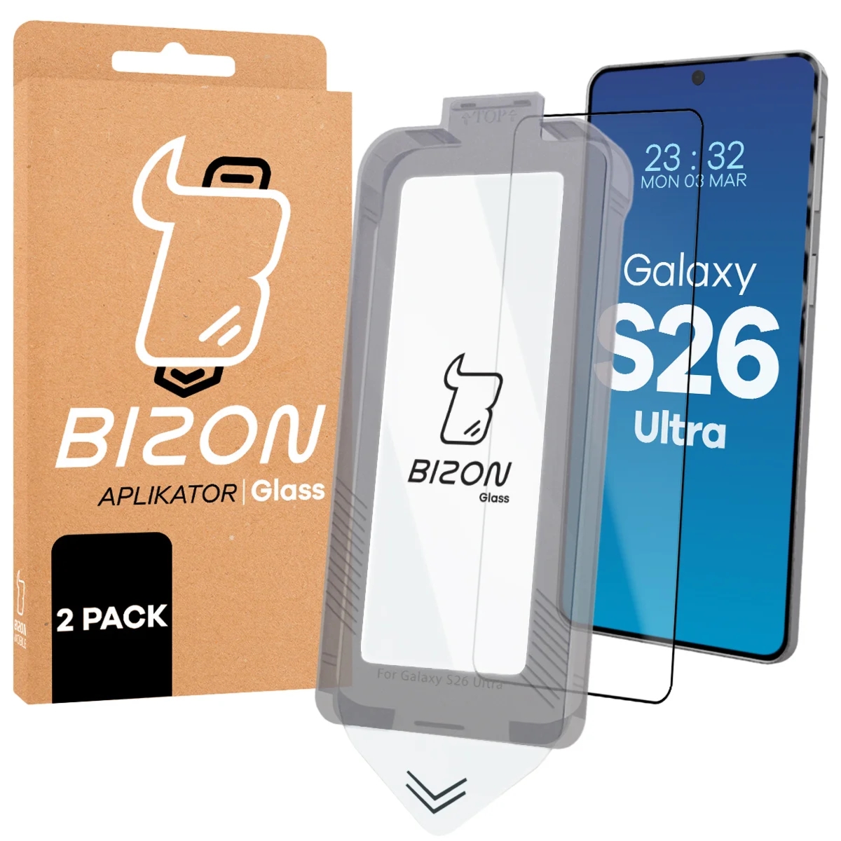 Szkło hartowane z ramką do łatwej aplikacji Bizon Glass Aplikator do Samsung Galaxy S26 Ultra, 2 sztuki