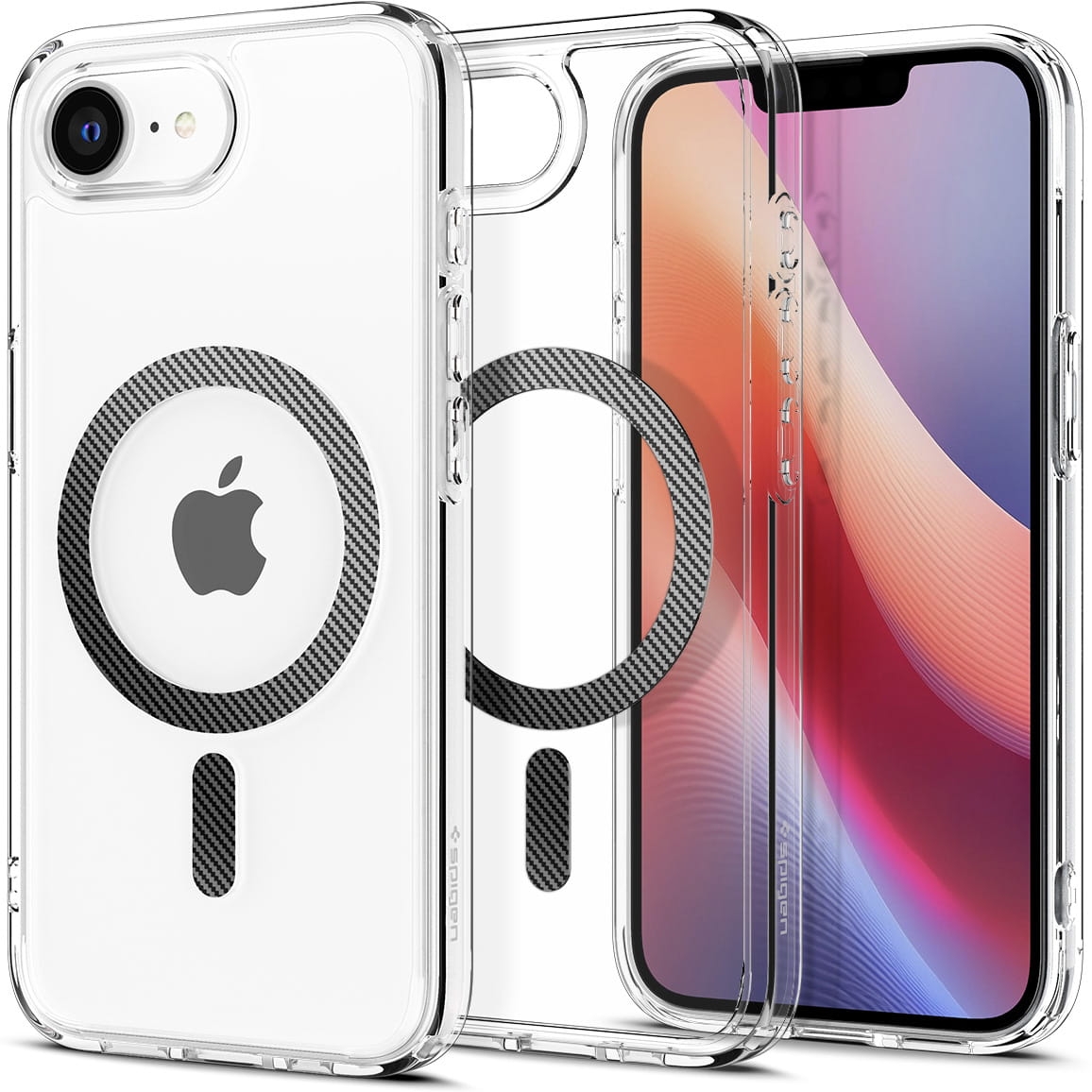 Image of Etui Spigen Ultra Hybrid Mag do MagSafe do iPhone 16e, przezroczysto-czarne-karbonowe