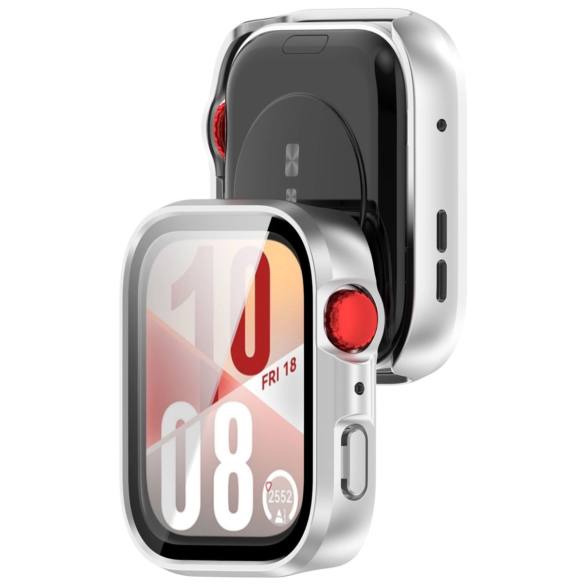 Image of Etui ze szkłem do zegarka Bizon Case+Glass Watch do Huawei Watch Fit 4, satynowo srebrne