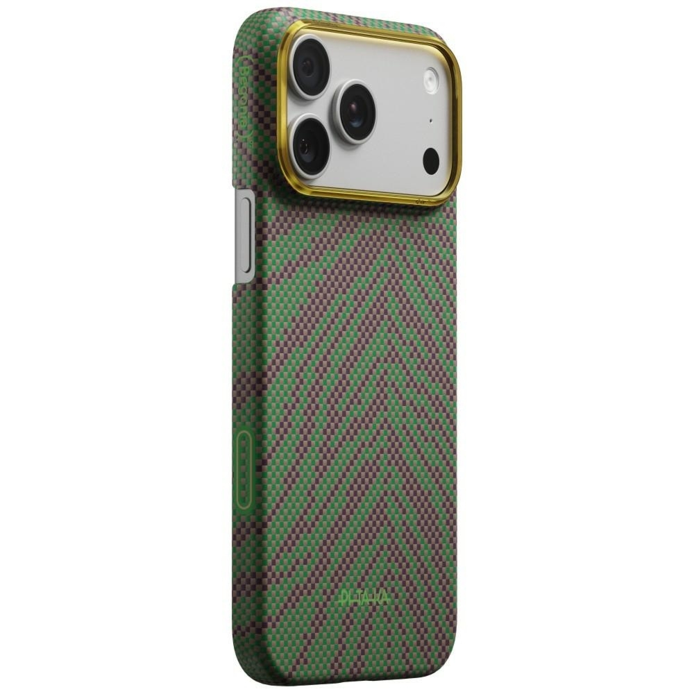 Etui aramidowe Pitaka Edge Ultra-Slim Case PitaTap do MagSafe, do iPhone 17 Pro Max, zielono-bordowe ze wzorem