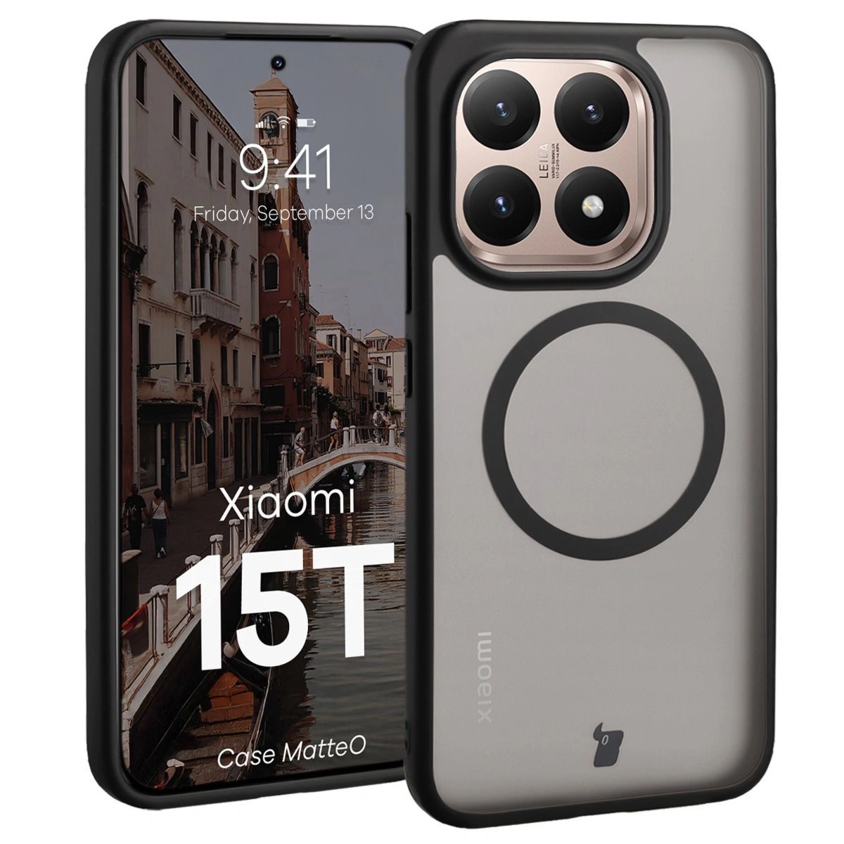 Etui z pierścieniem magnetycznym Bizon Case MatteO do Xiaomi 15T, przydymione-czarne