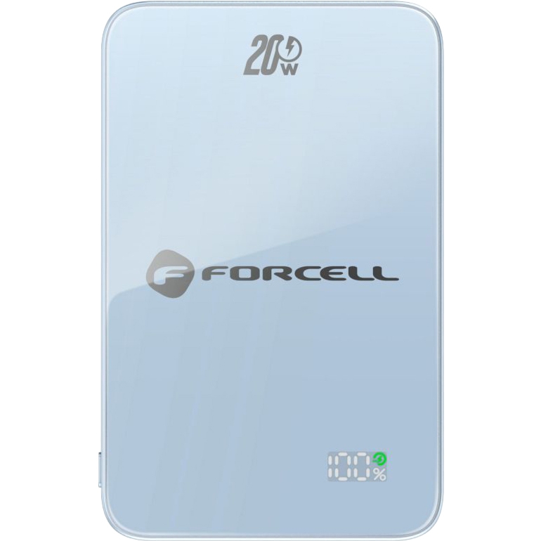 Powerbank indukcyjny Qi do MagSafe 15W, Forcell SuperSlim F5K8, 5000mAh, USB-C 20W PD, niebieski