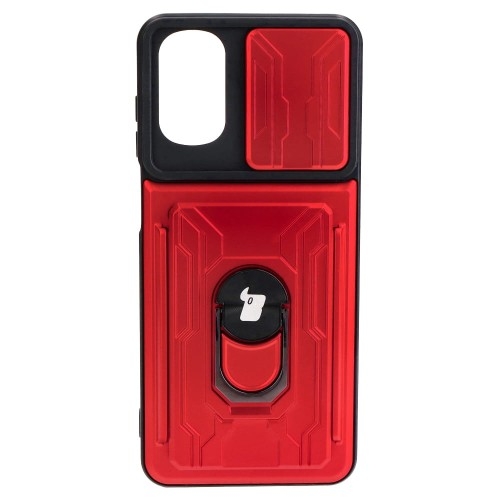 Image of Etui Bizon Case Camshield Card Slot Ring do Moto G22, czerwone
