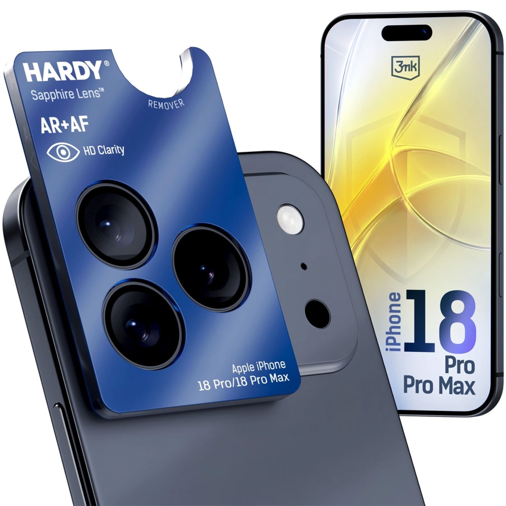 Szkło szafirowe na aparat z aplikatorem 3mk Hardy Sapphire Lens do iPhone 18 Pro Max / 18 Pro, czarne