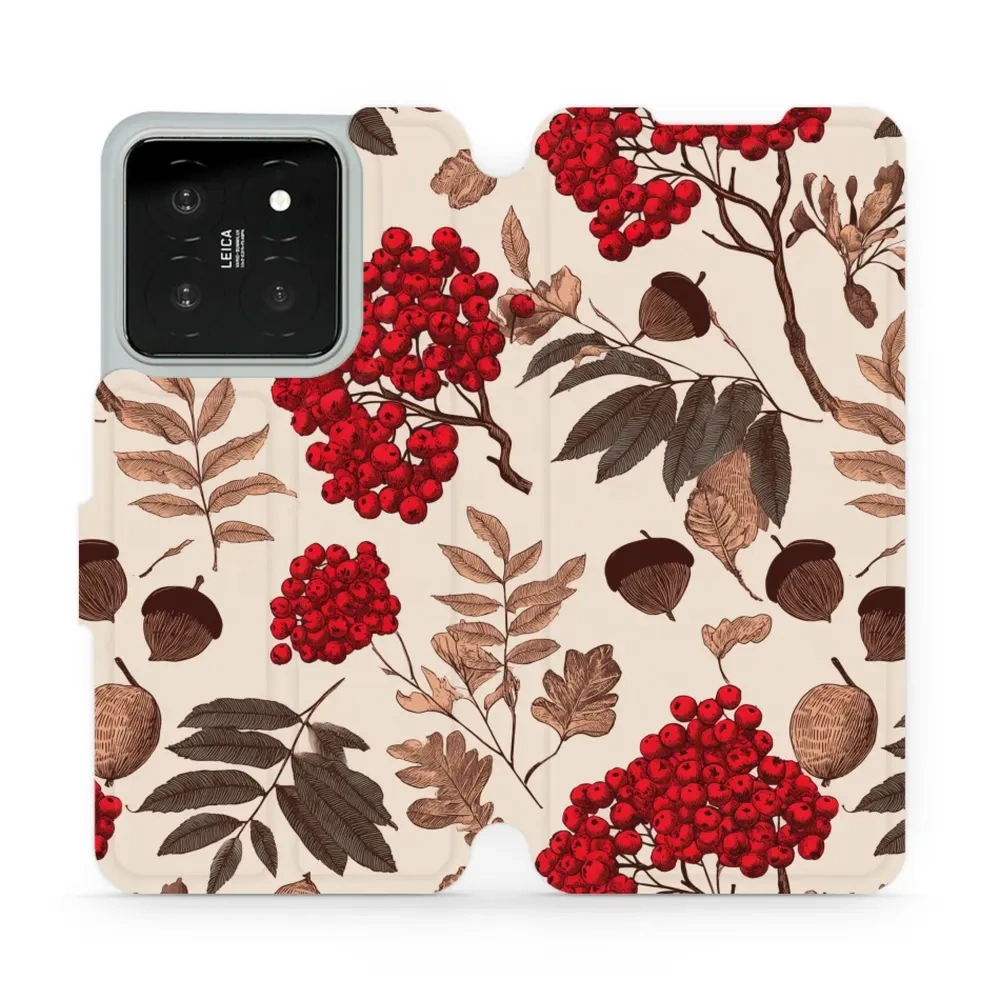 Etui z klapką do Xiaomi 14, Mobiwear Book, jarzębina na ecru