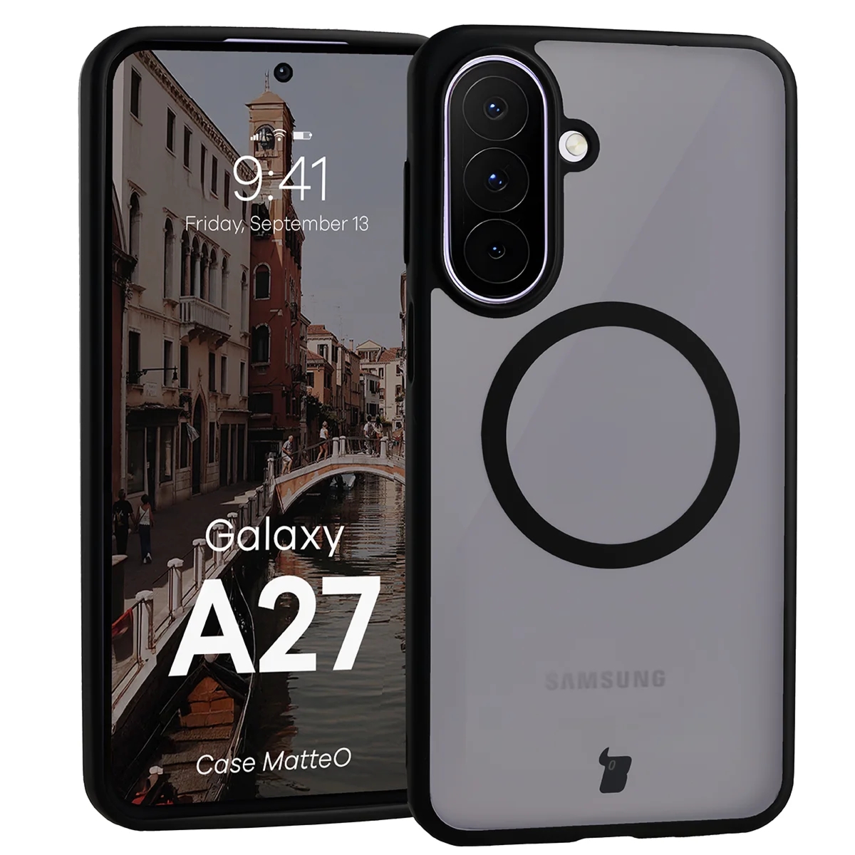 Etui z pierścieniem magnetycznym Bizon Case MatteO do Galaxy A27 5G, przydymione-czarne