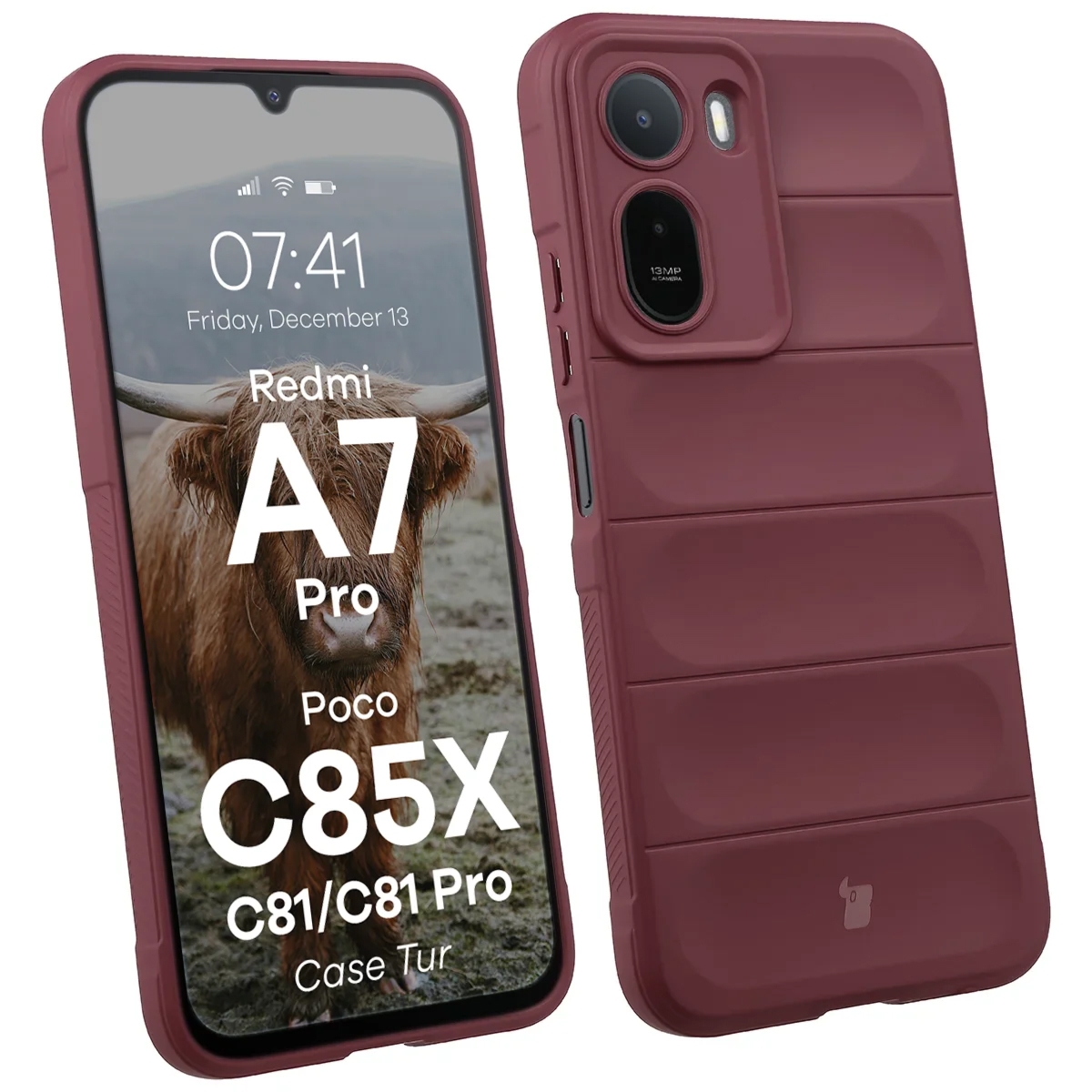 Pancerne etui Bizon Case Tur do Xiaomi Redmi A7 Pro / POCO C85X / C81 / C81 Pro, burgundowe