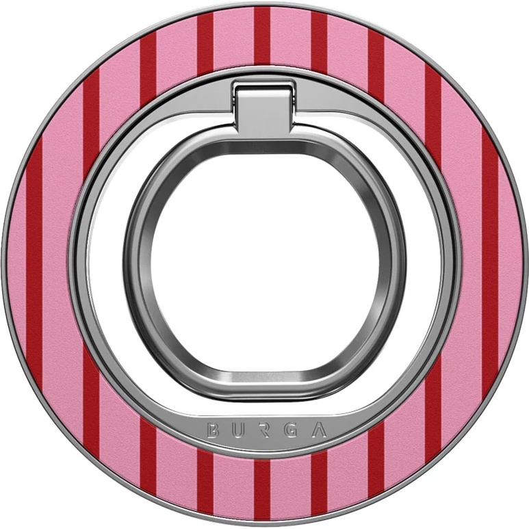 Magnetyczny ring / uchwyt na telefon / na palec / stojak Burga Magnetic Ring Holder Happy Hour, srebrny w różowy wzór w paski
