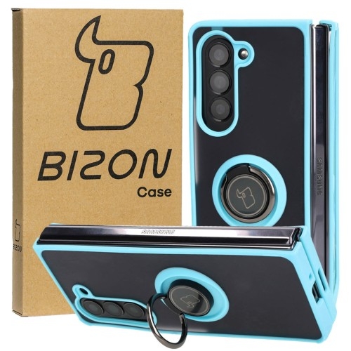 Image of Etui z uchwytem na palec Bizon Case Hybrid Ring do Galaxy Z Fold5, przydymione z jasnoniebieską ramką