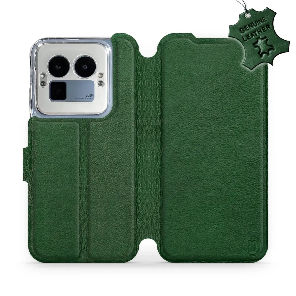 Etui z naturalnej skóry do Realme GT 8 Pro, Mobiwear Leather, zielone