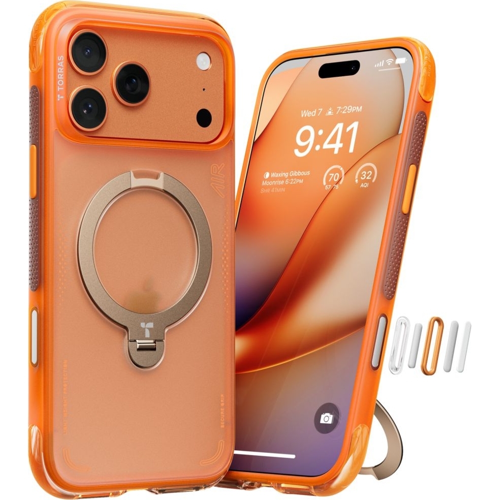 Etui z obrotową podstawką 360° Torras Ostand Q3 Air do MagSafe do iPhone 17 Pro Max, pomarańczowe
