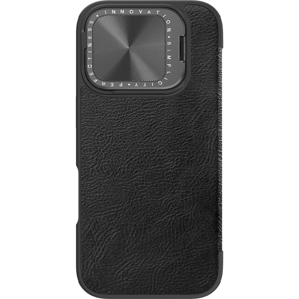 Image of Etui z klapką i ochroną aparatu Nillkin Qin Prop do iPhone 16 Pro, czarne