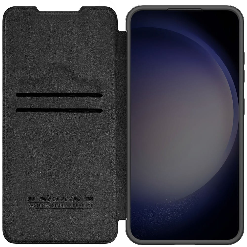 Image of Etui z klapką i ochroną aparatu Nillkin Qin Prop do Galaxy S24 Plus, czarne
