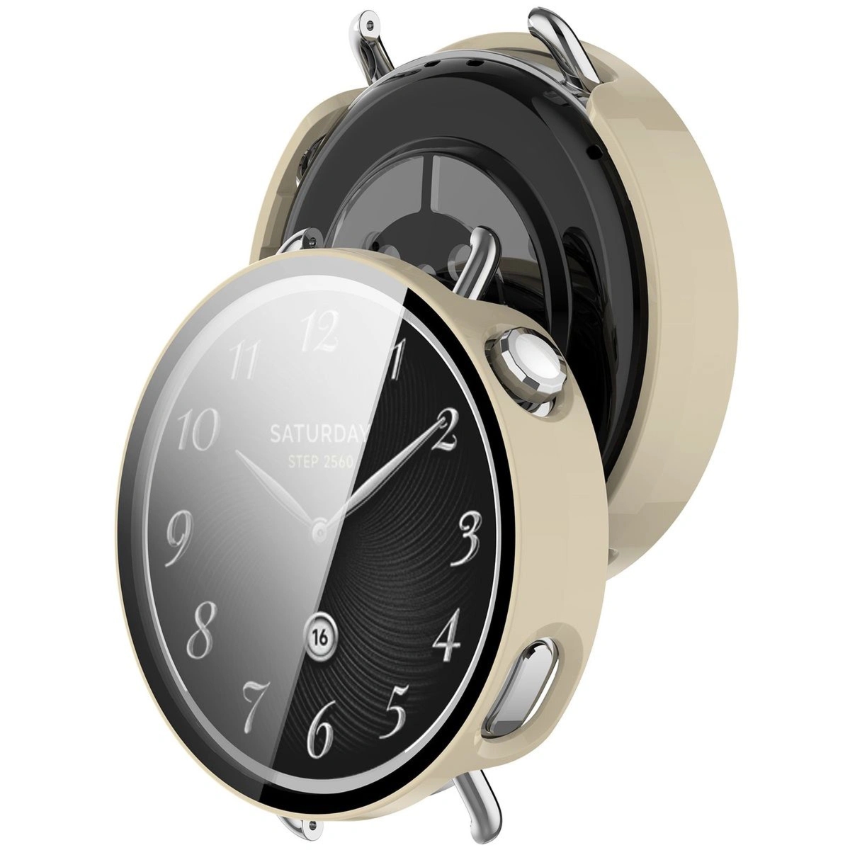 Etui ze szkłem do zegarka Bizon Case Watch Adamo do Xiaomi Watch S4 41 mm, beżowe