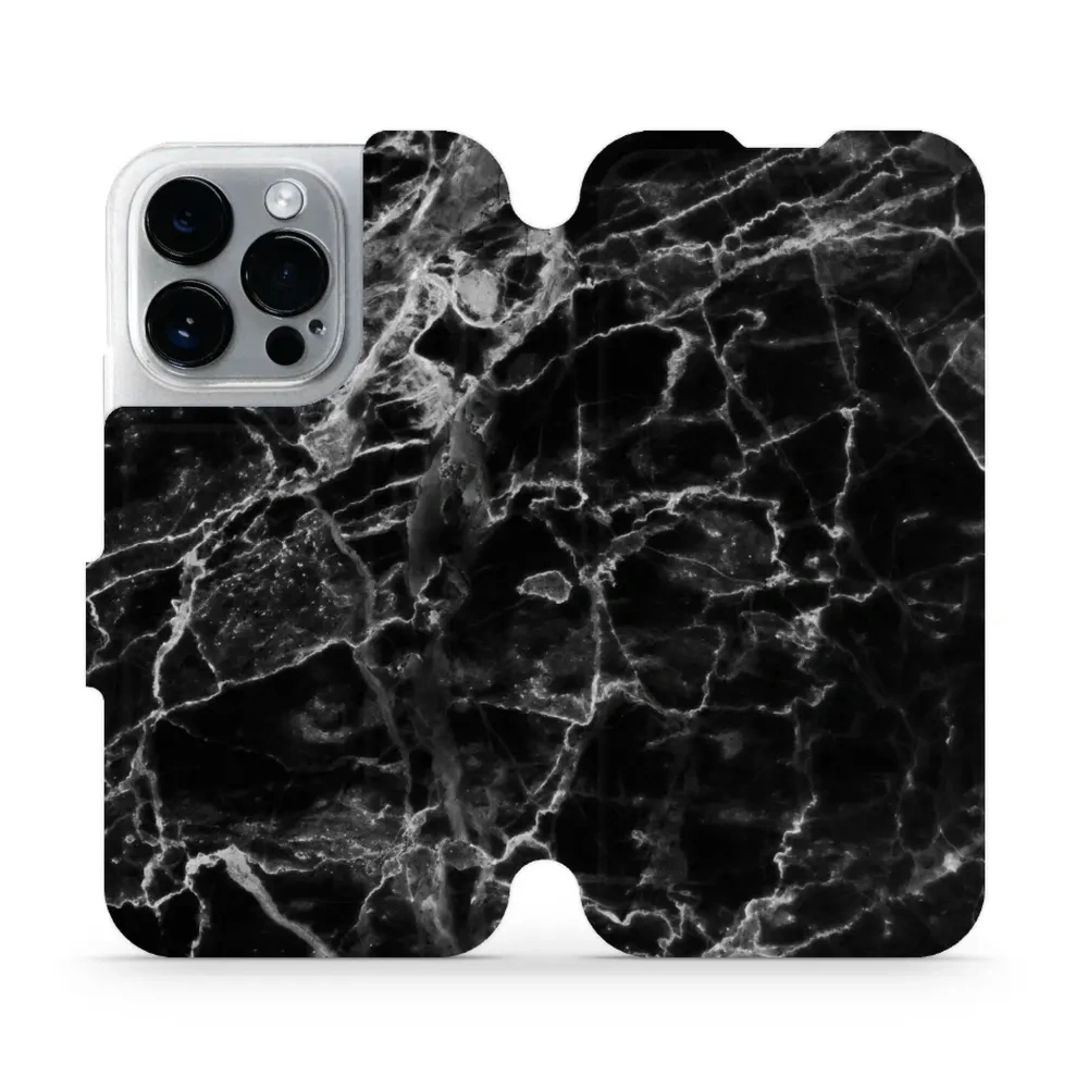 Etui z klapką do iPhone 14 Pro, Mobiwear Book, czarny marmur