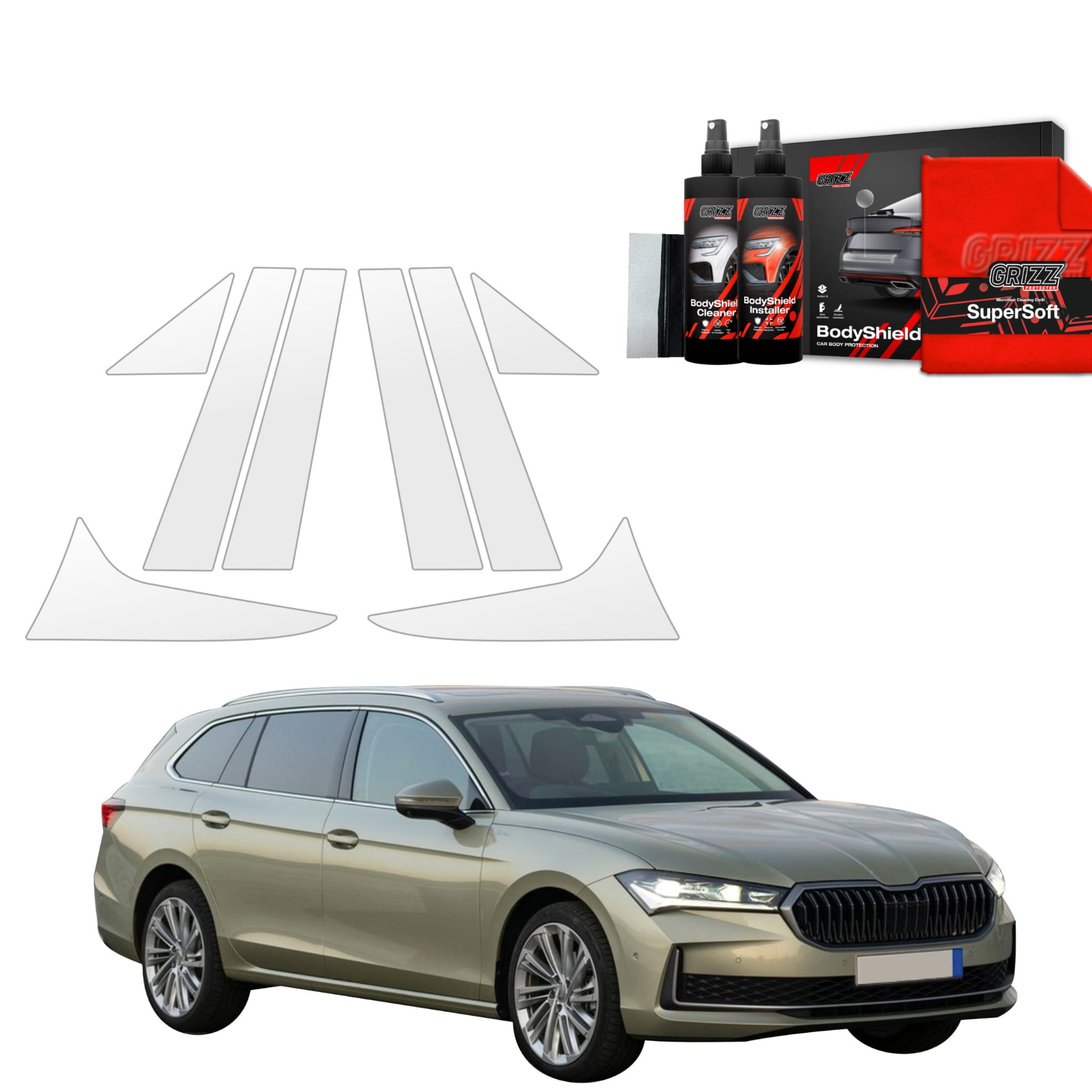 8w1 Folia ochronna Grizz Protector na słupki do Skoda Superb 4 Combi (2024-2026)