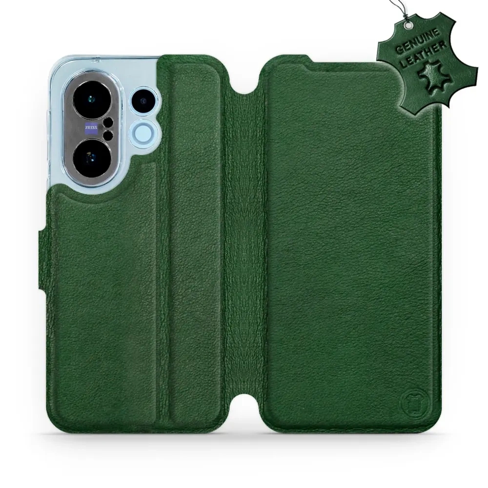 Etui z naturalnej skóry do Vivo X200 FE, Mobiwear Leather, zielone