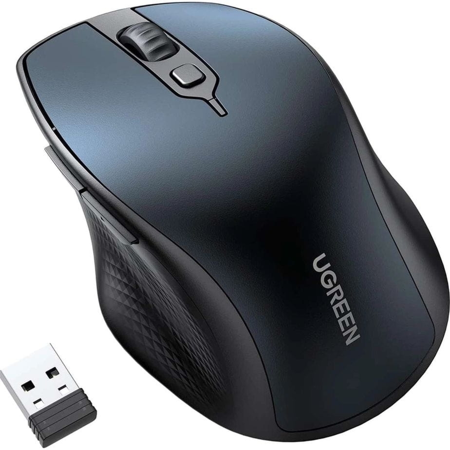 Bezprzewodowa mysz ergonomiczna, Ugreen MU101 Ergonomic Wireless Mouse, USB 2.4GHz, Bluetooth, niebieska
