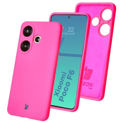 Image of Silikonowe etui Bizon Soft Case do Xiaomi Poco F6, neonowo-różowe