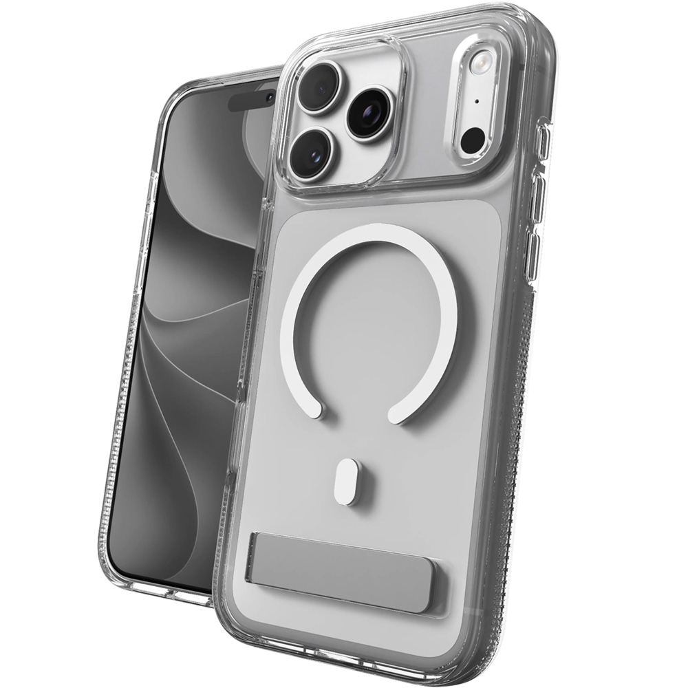 Etui ZAGG Crystal Palace Snap Kickstand do MagSafe do iPhone 18 Pro / 17 Pro, przezroczysto-białe