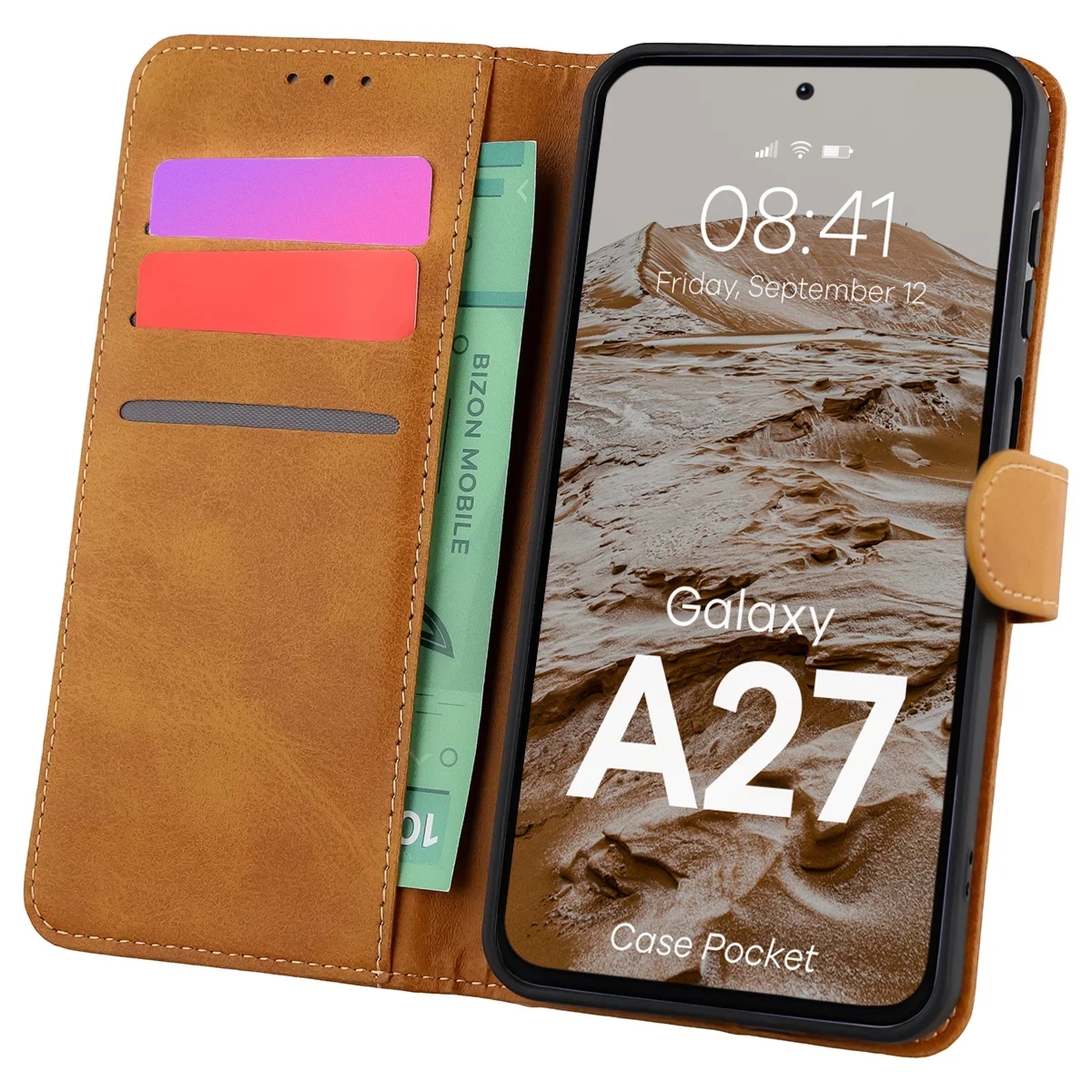 Etui z klapką Bizon Case Pocket do Galaxy A27 5G, brązowe