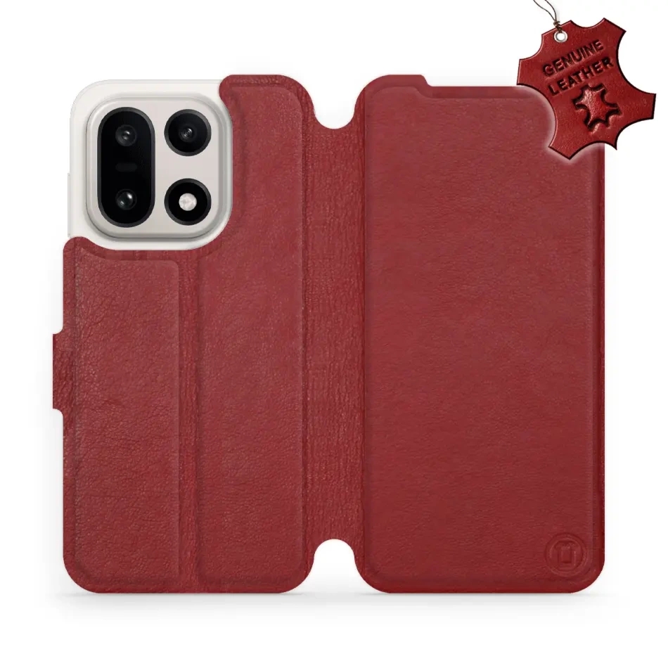 Etui z naturalnej skóry do OnePlus 15, Mobiwear Leather, ciemno-czerwone