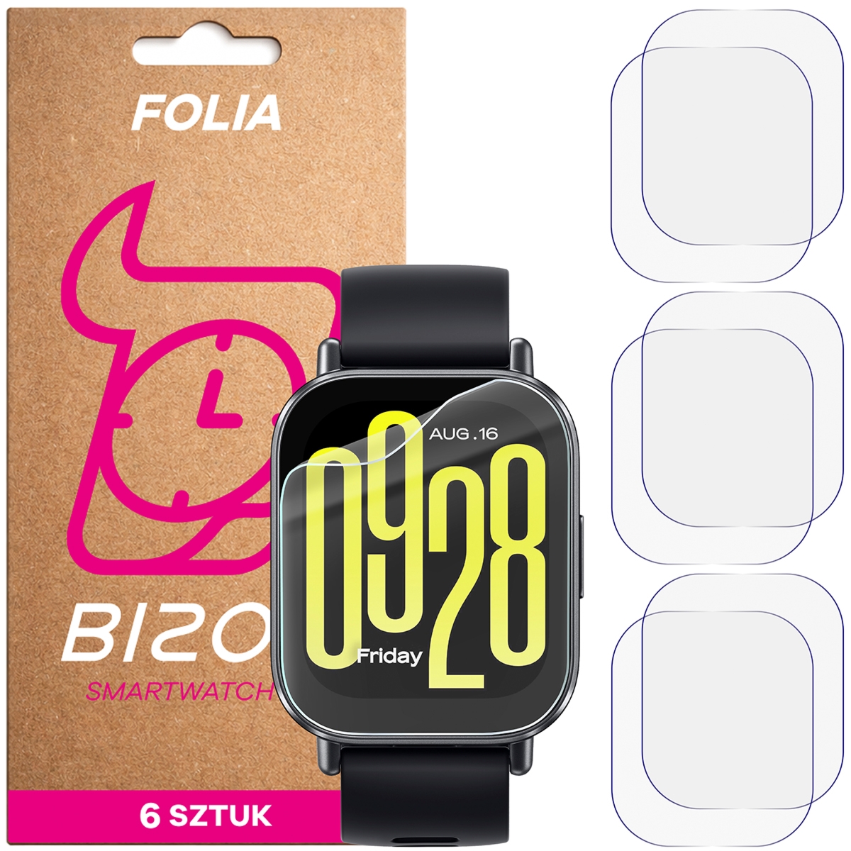 Folia ochronna na ekran zegarka Bizon Watch Film HydroFlex do Xiaomi Redmi Watch 5 Active, 6 sztuk