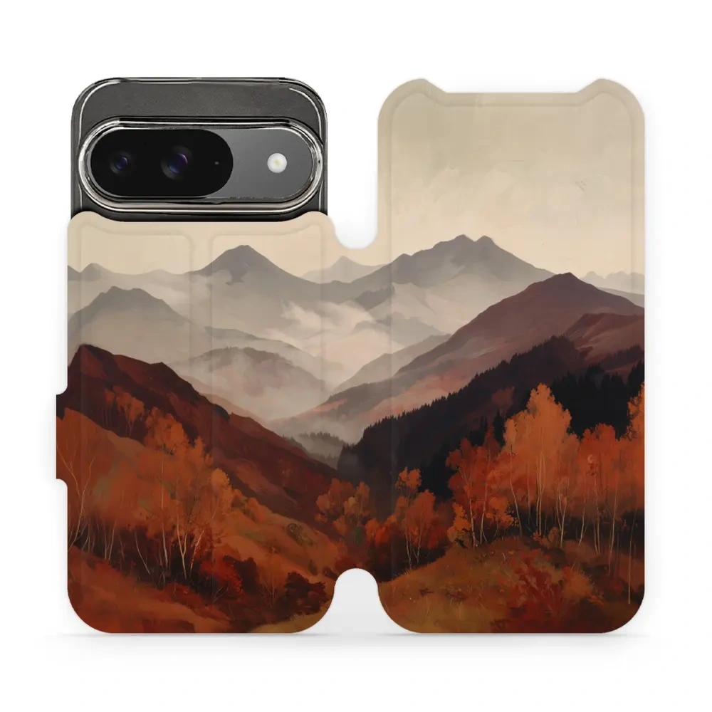 Etui z klapką do Google Pixel 9, Mobiwear Book, mglista dolina w górach