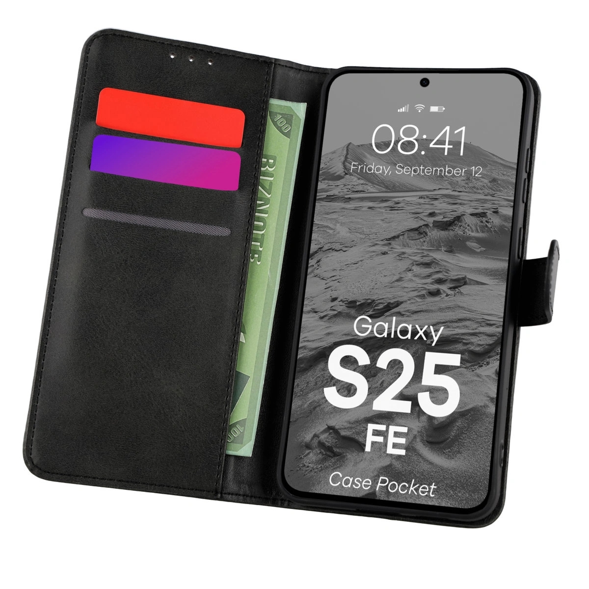 Etui z klapką Bizon Case Pocket do Galaxy S25 FE, czarne