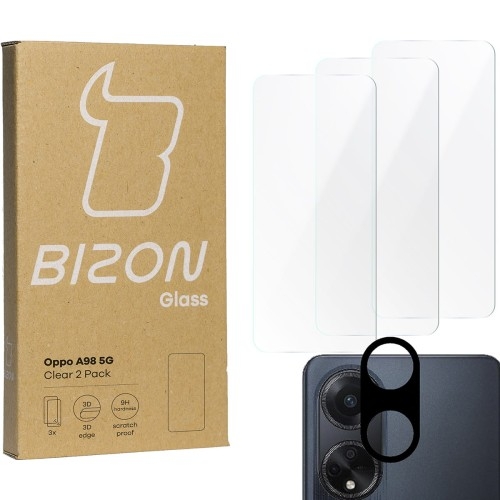 Image of 3x Szkło + szybka na aparat BIZON Clear 2 Pack do Oppo A98 5G