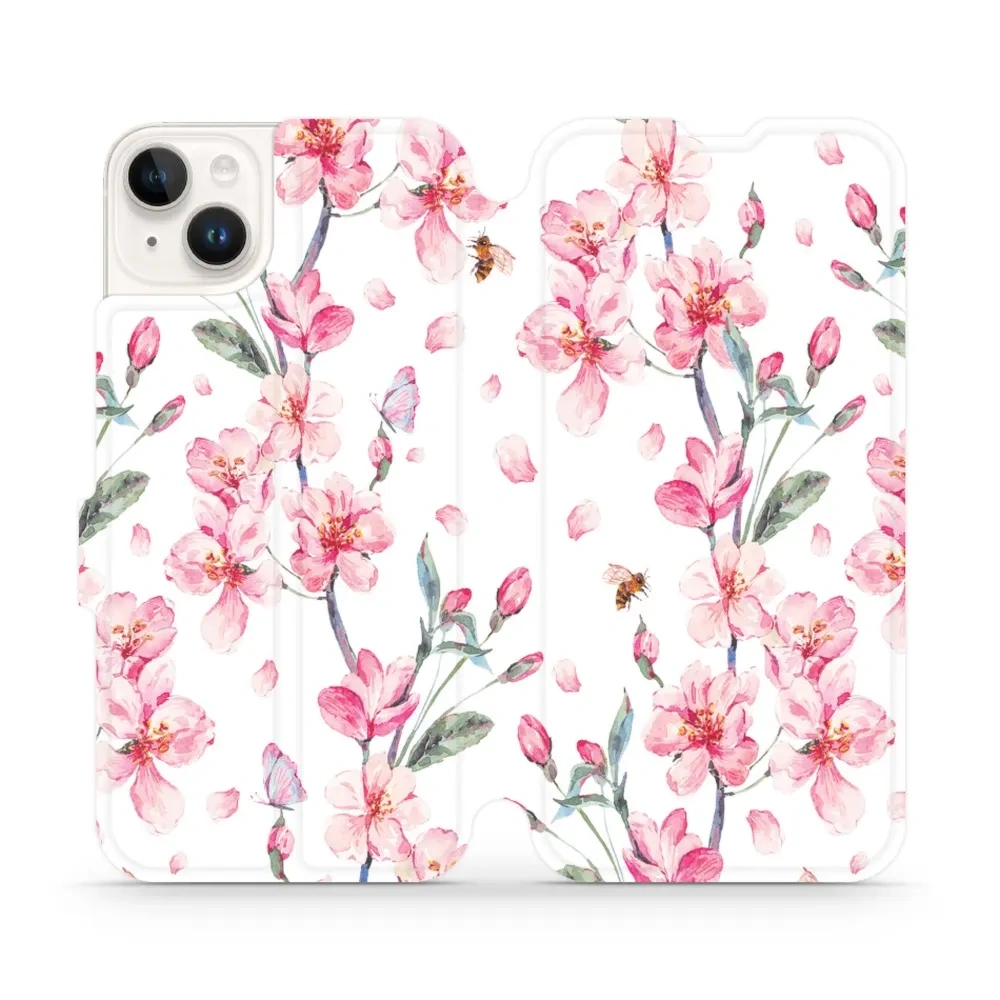 Etui z klapką do iPhone 14 Plus, Mobiwear Book, różowa wiosna