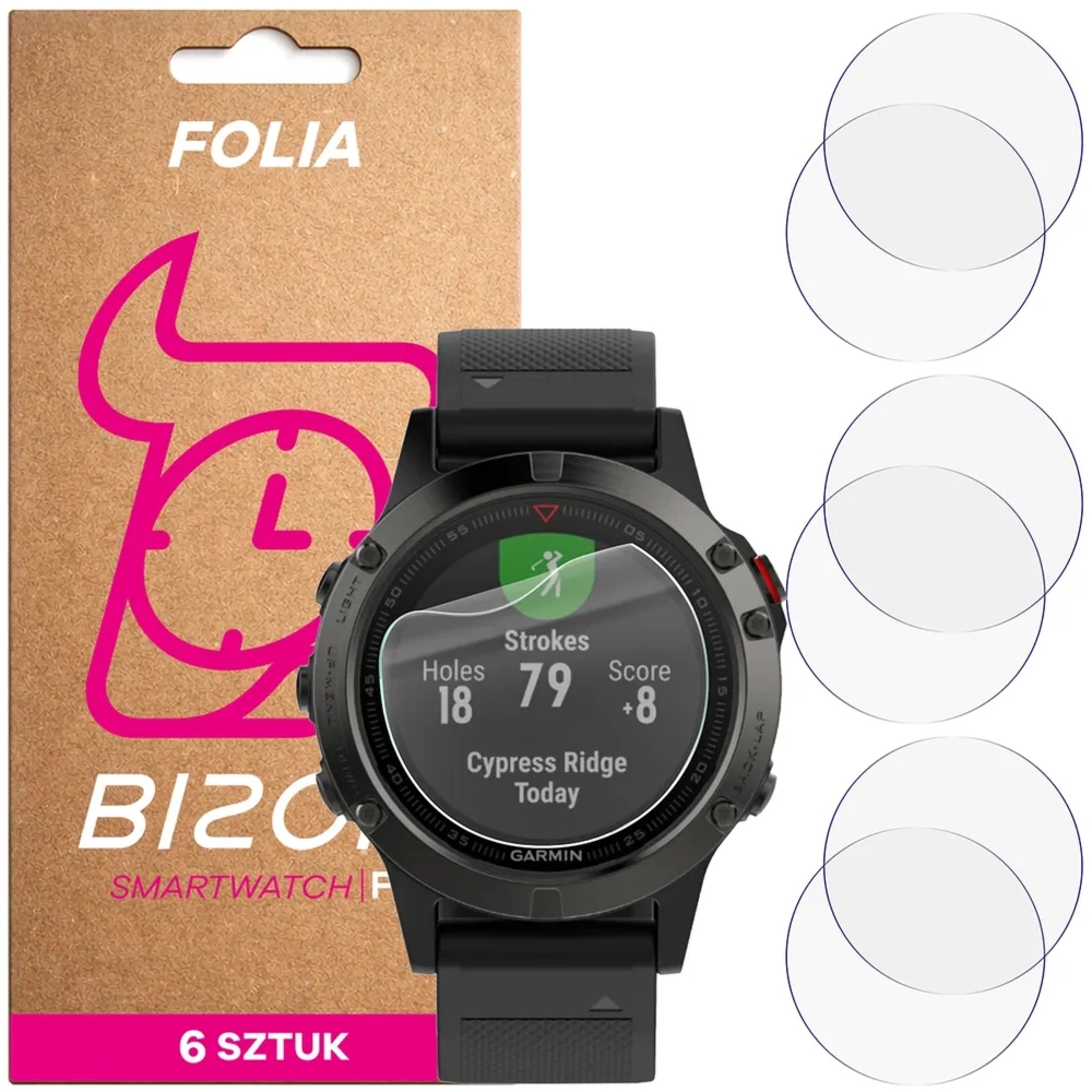 Folia ochronna na ekran zegarka Bizon Watch Film HydroFlex do Garmin Fenix 5 (47 mm), 6 sztuk
