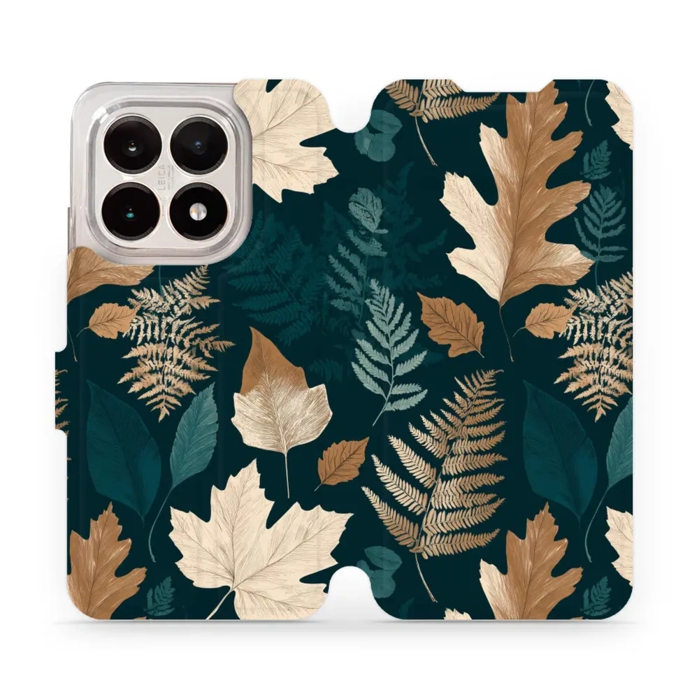 Etui z klapką do Xiaomi 15T, Mobiwear Book, zielnik z liści i paproci