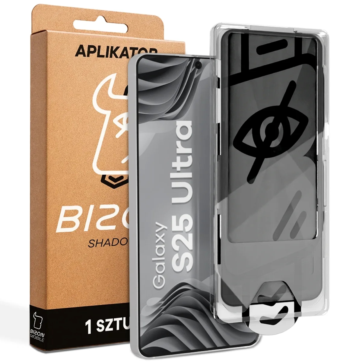 Szkło prywatyzujące z ramką aplikacyjną Bizon Glass Aplikator Shadow do Galaxy S25 Ultra, 1 zestaw