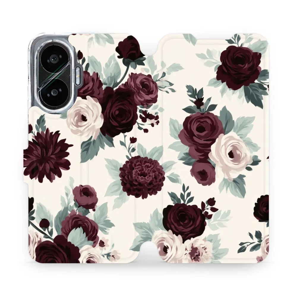 Etui z klapką do Xiaomi POCO F7, Mobiwear Book, róże z szałwią na kremie