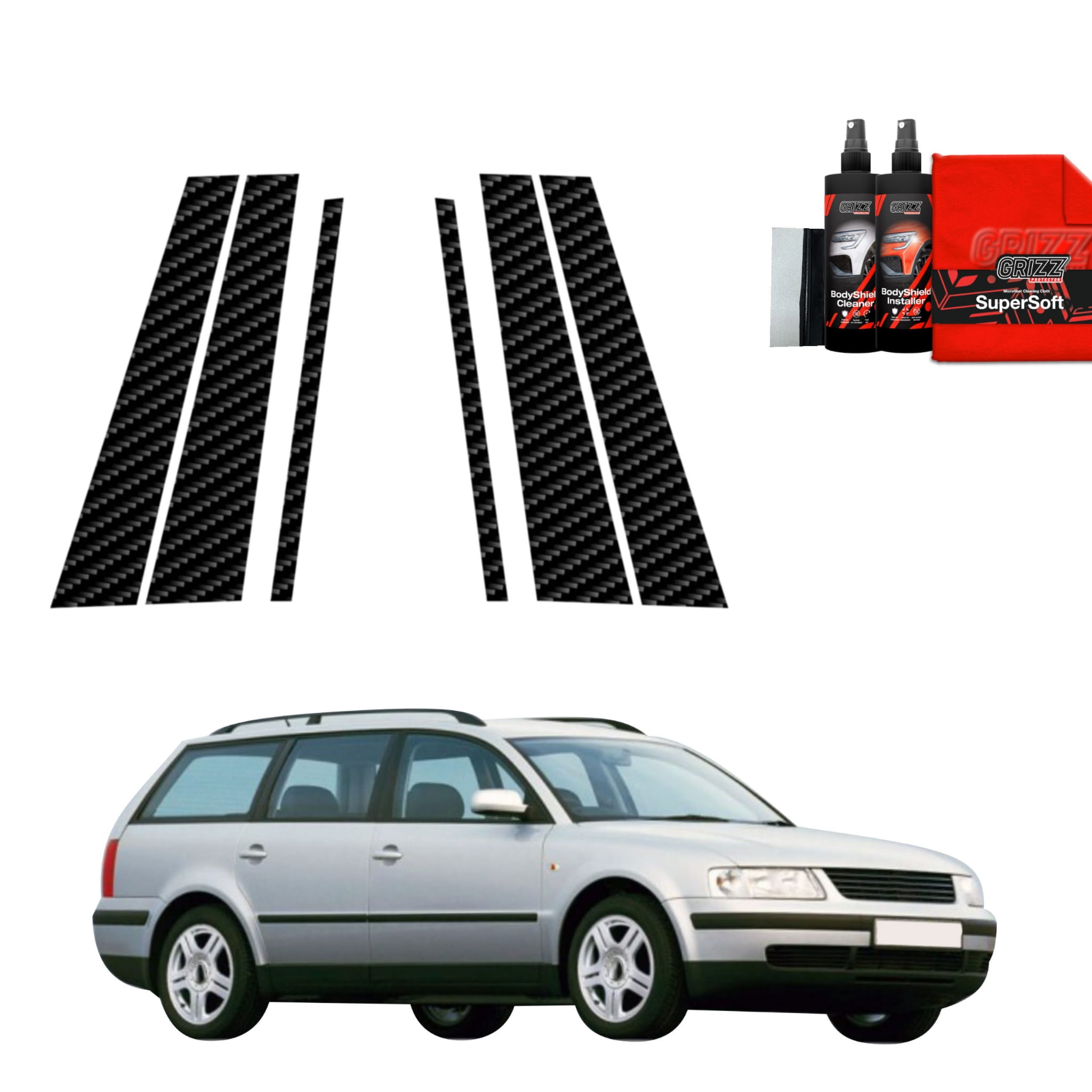 6w1 Folia karbonowa Grizz Protector na słupki do Volkswagen Passat B5 Variant (1996-2000)