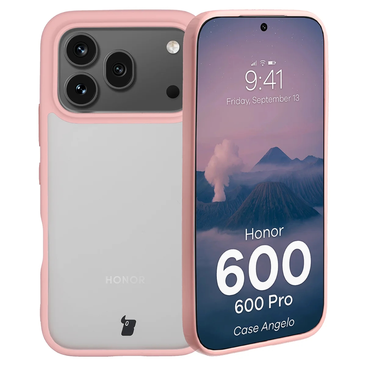 Etui Bizon Case Angelo do Honor 600 5G / 600 Pro 5G, półprzezroczyste z jasnoróżową ramką