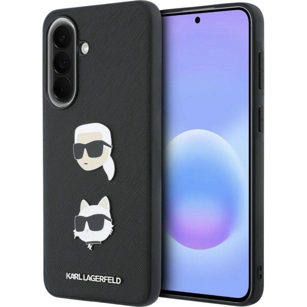 Etui Karl Lagerfeld Saffiano Full Wrapped do Galaxy A37 5G, czarne z głowami Karla i Choupette