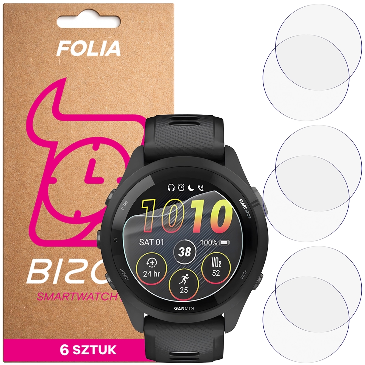 Folia ochronna na ekran zegarka Bizon Watch Film HydroFlex do Garmin Forerunner 265, 6 sztuk