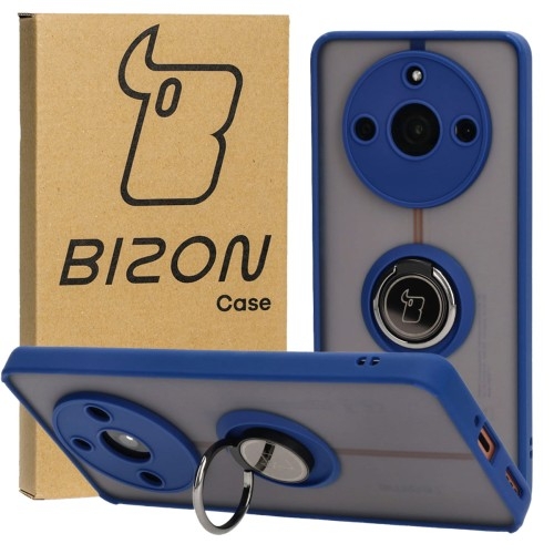 Image of Etui z uchwytem na palec Bizon Case Hybrid Ring do Realme 11 Pro / 11 Pro+, przydymione z granatową ramką