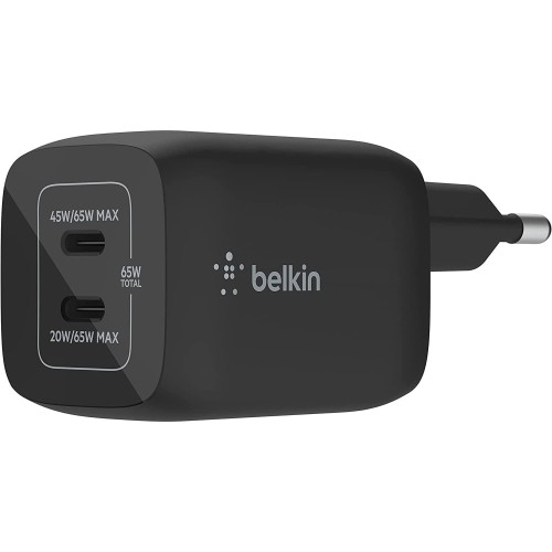 Image of Ładowarka sieciowa Belkin Boost Pro Wall Dual USB-C PD 3.0 PPS GaN 65W, czarna