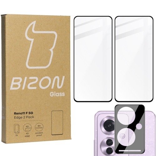 Image of 2x Szkło + szybka na aparat BIZON Edge 2 Pack do Oppo Reno11 F 5G