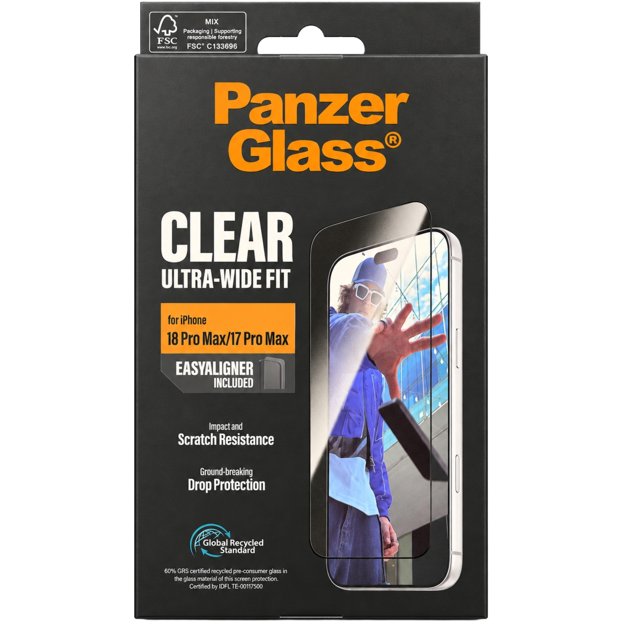 Szkło hartowane na cały ekran PanzerGlass Ultra-Wide Fit do iPhone 18 Pro Max / 17 Pro Max z czarną ramką