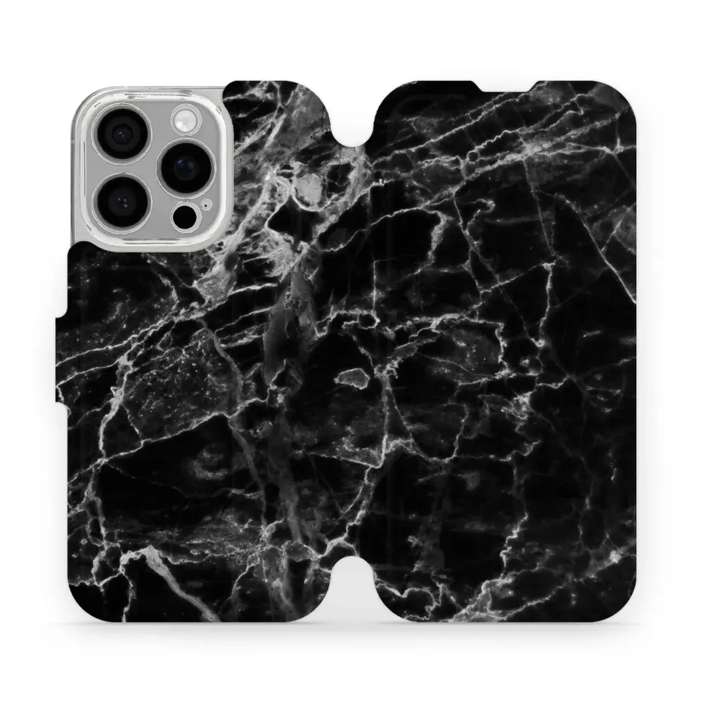Etui z klapką do iPhone 16 Pro, Mobiwear Book, czarny marmur
