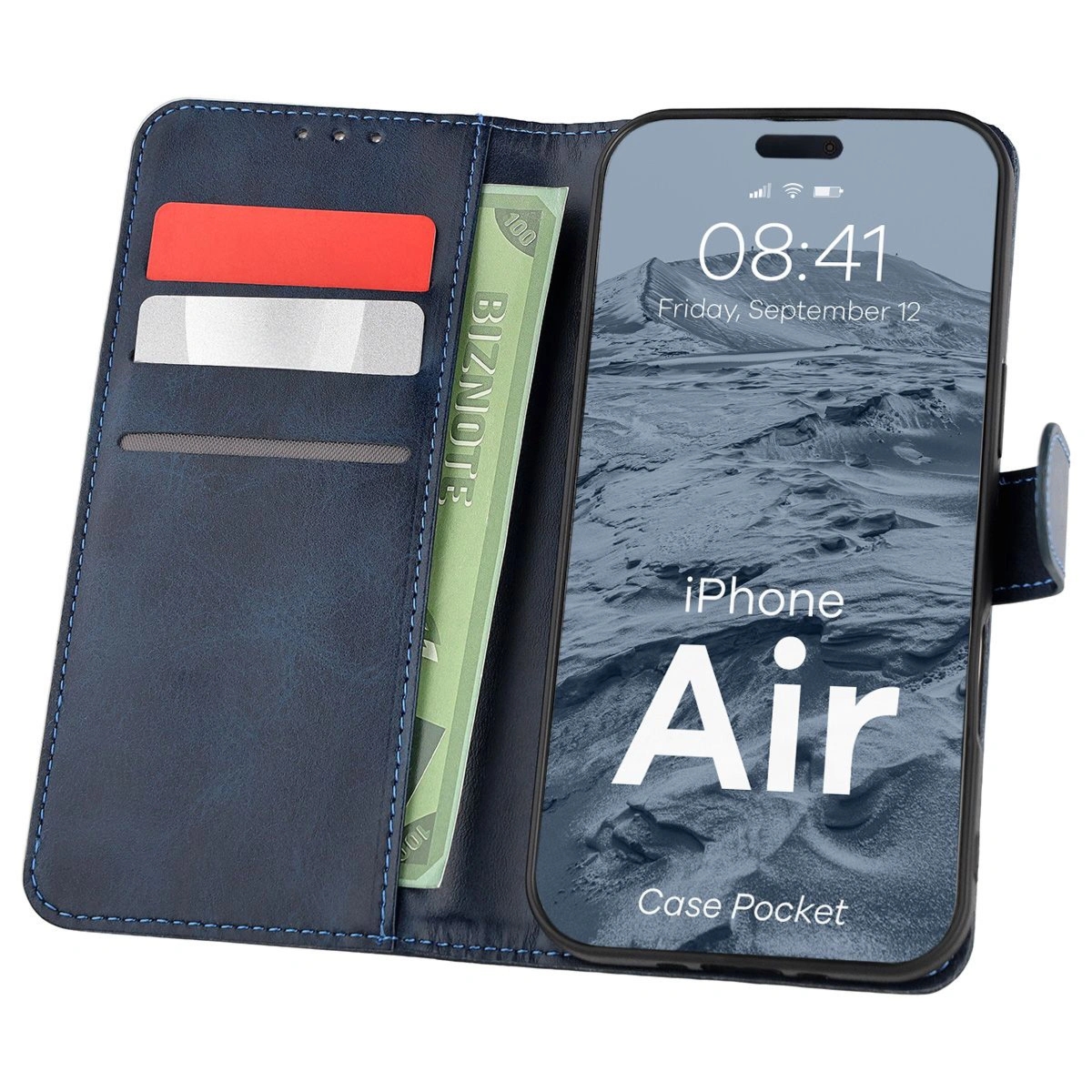 Etui z klapką Bizon Case Pocket do iPhone Air, granatowe