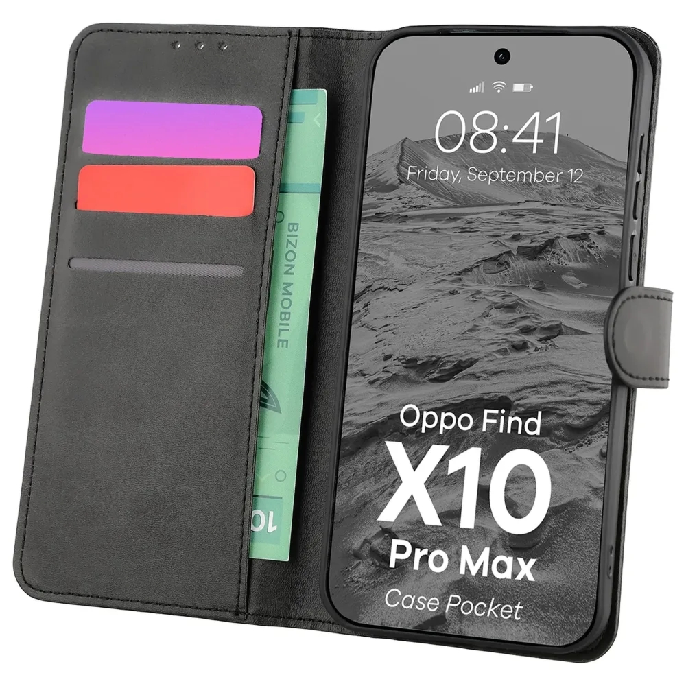 Etui z klapką Bizon Case Pocket do OPPO Find X10 Pro Max, czarne