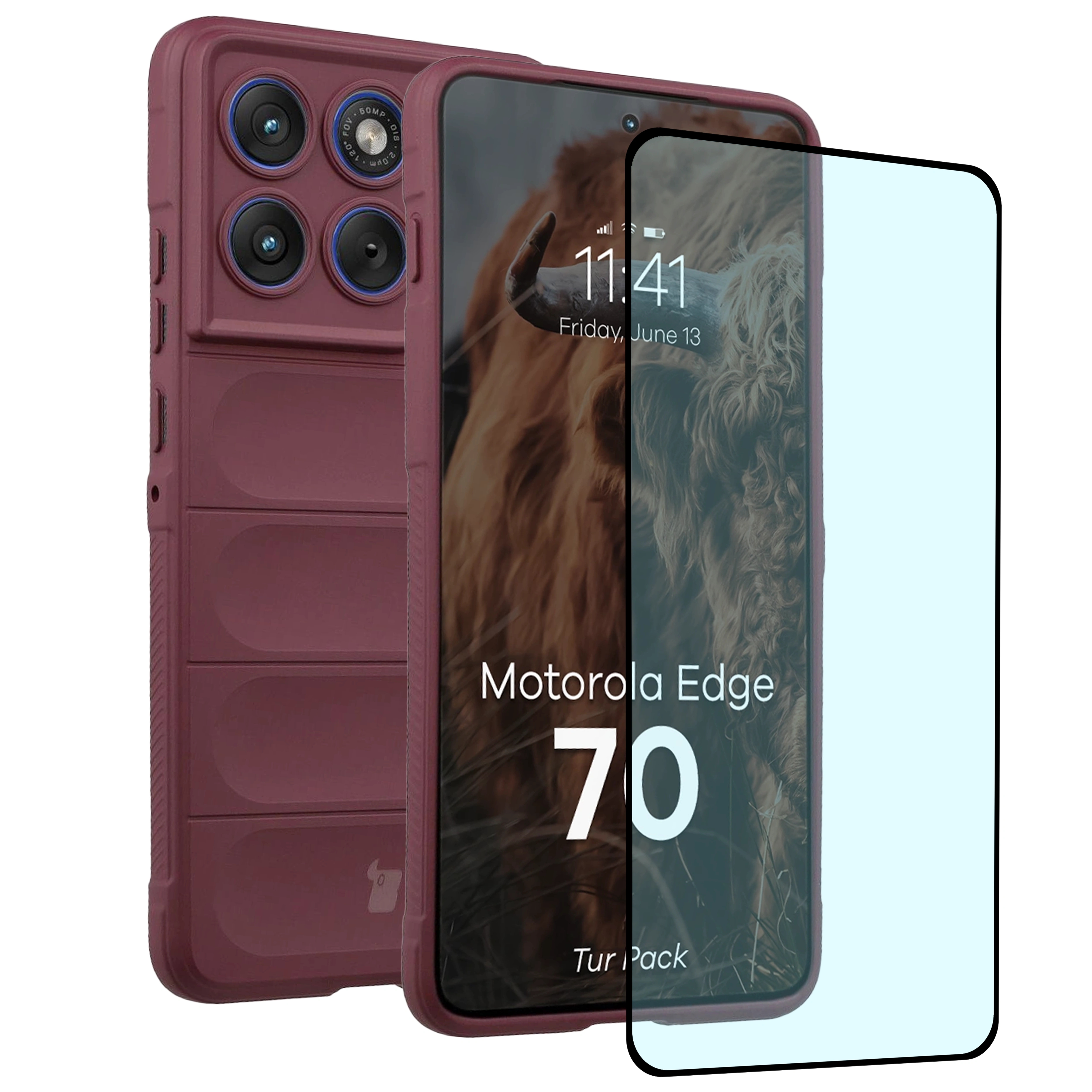 Pancerne etui + szkło hartowane Bizon Tur Pack do Motorola Edge 70, burgundowe