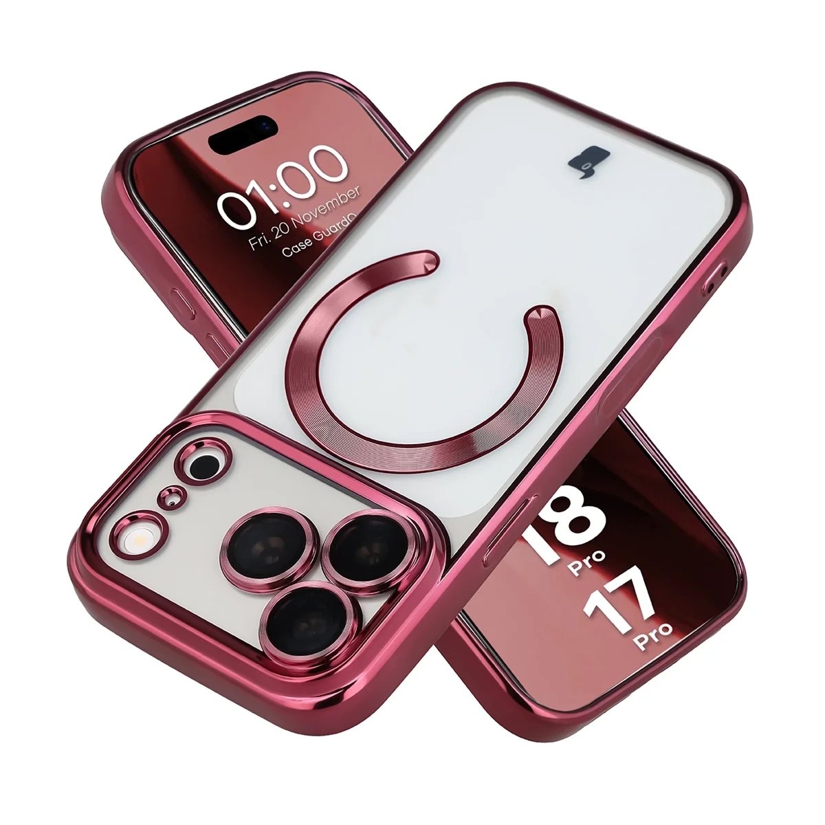 Etui z ochroną aparatu i pierścieniem magnetycznym Bizon Case GuardO do iPhone 18 Pro / 17 Pro, burgundowe