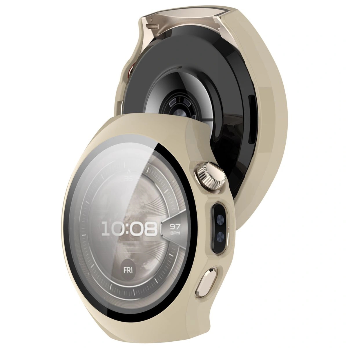 Etui ze szkłem do zegarka Bizon Case Watch Adamo do Huawei Watch 5 46 mm, beżowe